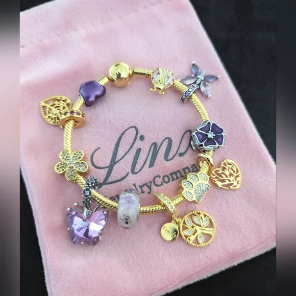 Linx Yellow Gold Bracelet with Purple Themed Charms